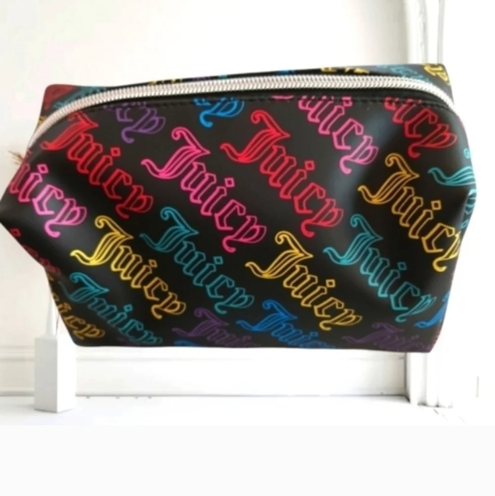 Juicy Couture Black Logo Cosmetic Bag Y2K Makeup Pouch NWOT